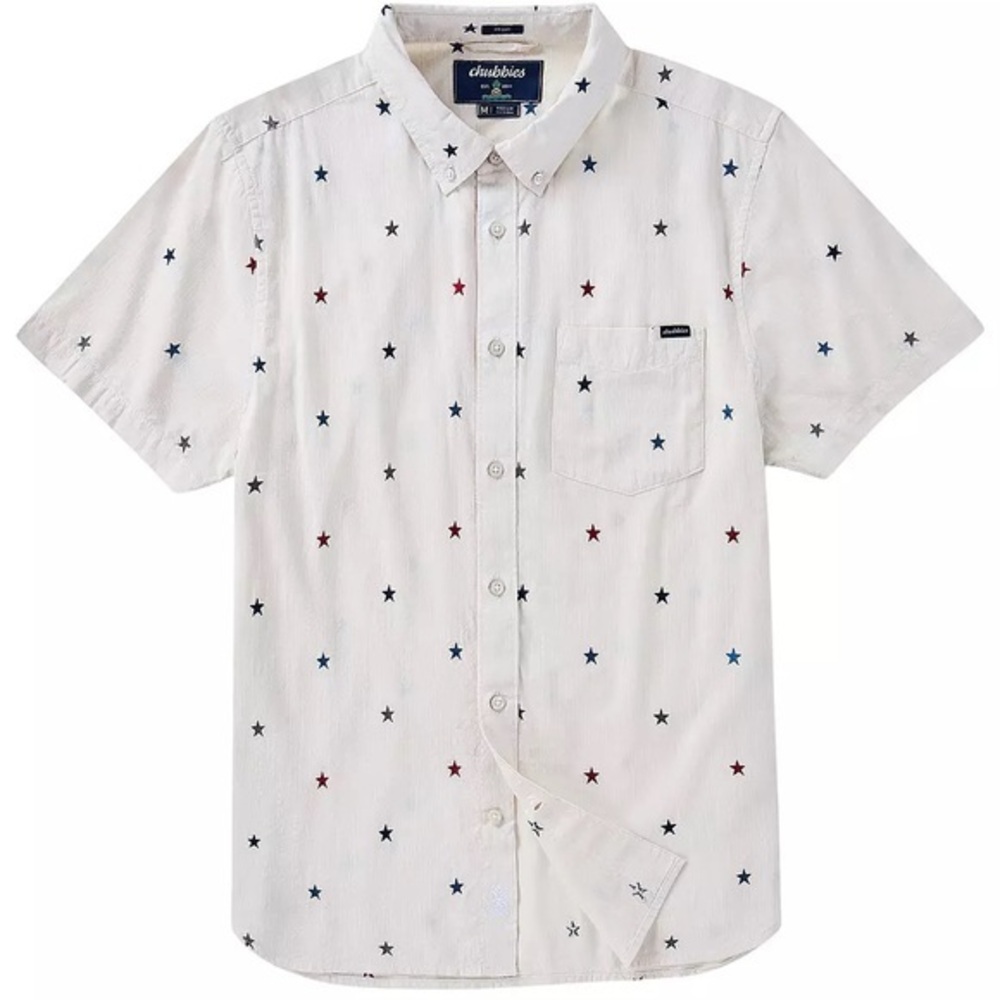 New Chubbies men’s Friday shirt button front stars no stripes short sleeve